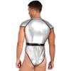 Yartina Mens Patent Leather High Cut Bodysuit Clubwear Catsuit Pole Dance Leotard Halloween Cosplay Costume Silver XX-Large view 3