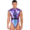 Yartina Mens Patent Leather High Cut Bodysuit Clubwear Catsuit Pole Dance Leotard Halloween Cosplay Costume Colorful X-Large view 1