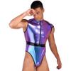 Yartina Mens Patent Leather High Cut Bodysuit Clubwear Catsuit Pole Dance Leotard Halloween Cosplay Costume Colorful X-Large view 2