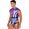 Yartina Mens Patent Leather High Cut Bodysuit Clubwear Catsuit Pole Dance Leotard Halloween Cosplay Costume Colorful X-Large view 3