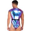 Yartina Mens Patent Leather High Cut Bodysuit Clubwear Catsuit Pole Dance Leotard Halloween Cosplay Costume Colorful X-Large view 4
