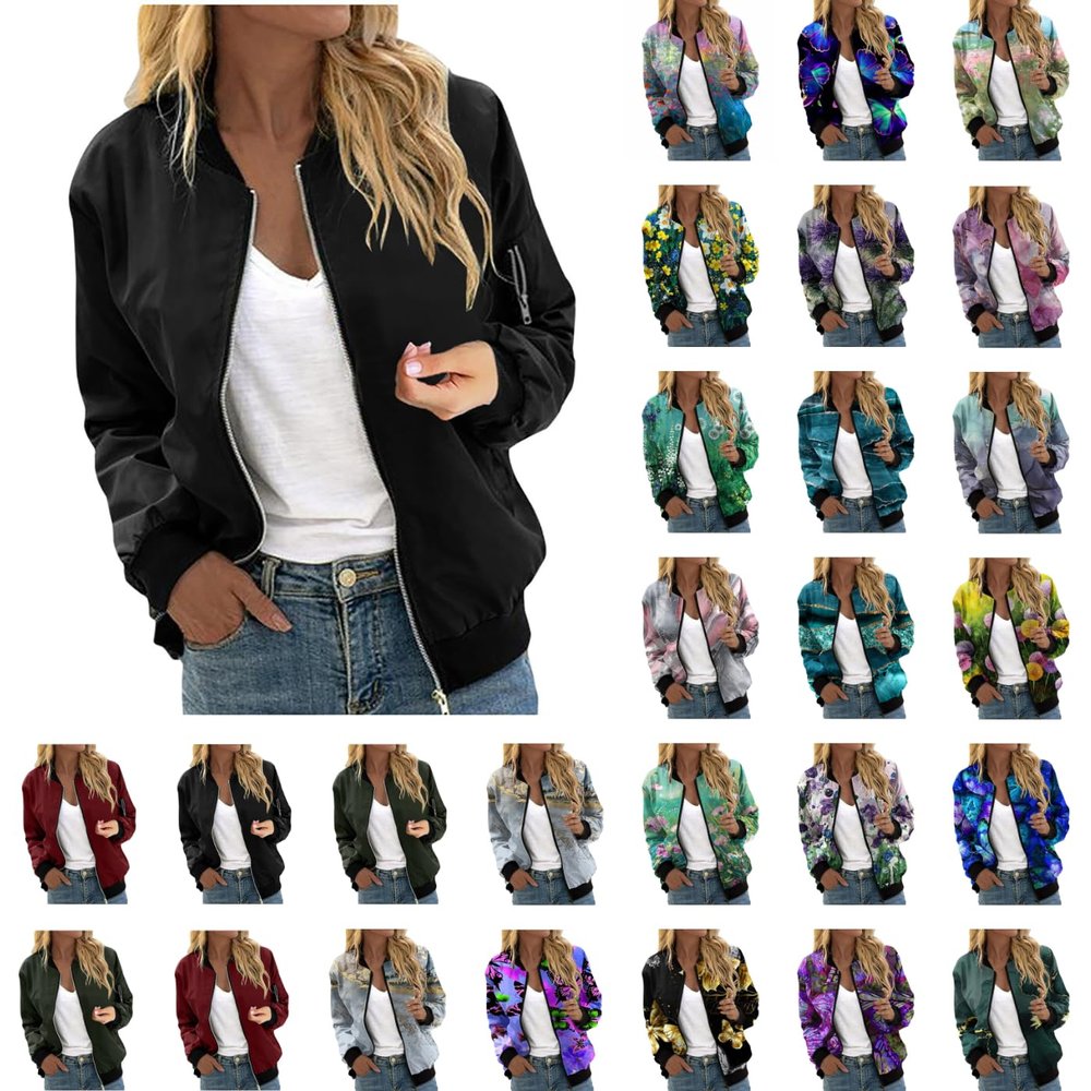NATHGAM Women's Jacket 2023 Fall Dressy Casual Bomber Coat Trendy Lightweight Zip Up Outerwear Comfy Windbreaker for Women