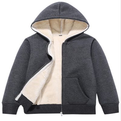 Flygo Unisex Boys Girls Fleece Jacket Hoodie Sherpa Lined Zip Up Hooded Sweatshirt Kids Winter Jackets(DarkGrey-S)