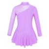 Alvivi Kids Girls Long Sleeves High Neck Figure Roller Ice Skating Mesh Dress Ballet Dance Gymnastics Leotard Tutu Skirt Lavender 8-10 Years view 1