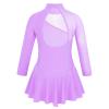 Alvivi Kids Girls Long Sleeves High Neck Figure Roller Ice Skating Mesh Dress Ballet Dance Gymnastics Leotard Tutu Skirt Lavender 8-10 Years view 2