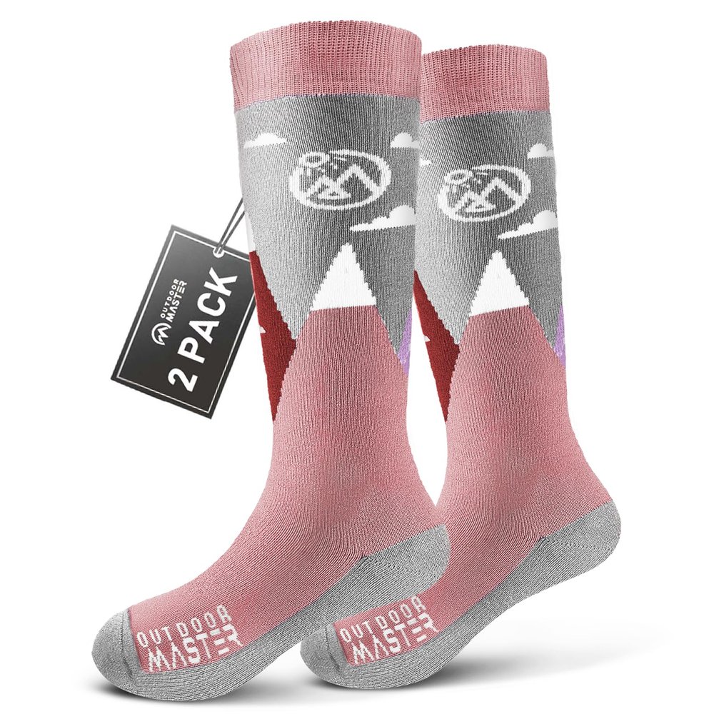 OutdoorMaster Merino Wool Ski Socks for Kids, Boys & Girls, Thermal Winter Warm Snowboarding Socks for Cold Weather