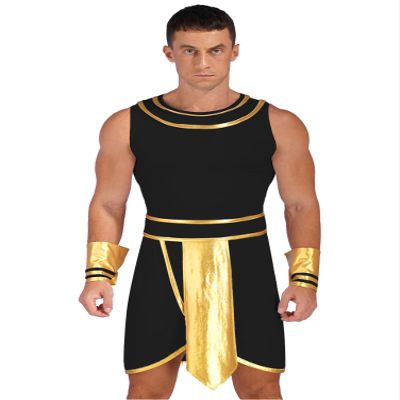 Alvivi Men Ancient Roman Costume Set Egypt Prince Role Play Outfit for Halloween Dress Up Party Black C 3X-Large