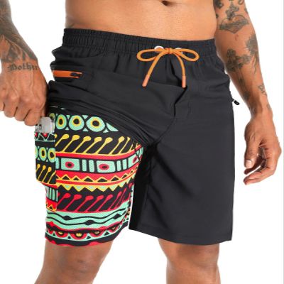 APTRO 2 in 1 Men's Swim Trunks 9" with Zipper Pockets Bathing Suit Built-in Board Shorts Swimwear Long Shorts Multicolor M