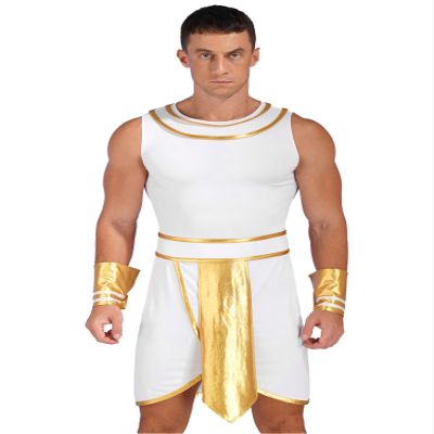 Alvivi Men Ancient Roman Costume Set Egypt Prince Role Play Outfit for Halloween Dress Up Party White C 3X-Large