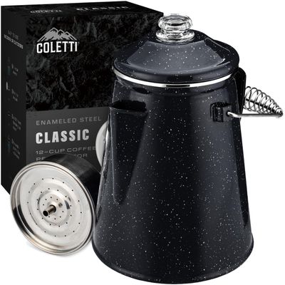 COLETTI Classic Percolator Coffee Pot The Most Nostalgic Camping Coffee Pot, Now Modernized [Black Enamel, 12 Cup]