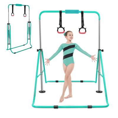 YEEGO DIRECT Gymnastics Bar for Kids with Rings and Pad, Folding Gymnastics Bars Horizontal Bar for Kids Ages 3-10, Expandable for Home Training Kids Gifts for Girls Boys(Green)