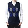 Rfmfkkg Mens Vest Casual Sweater Argyle Slim Fit V-Neck Sleeveless Pullover Casual Business Navy Vest Men XXXL 80-90 KG view 1