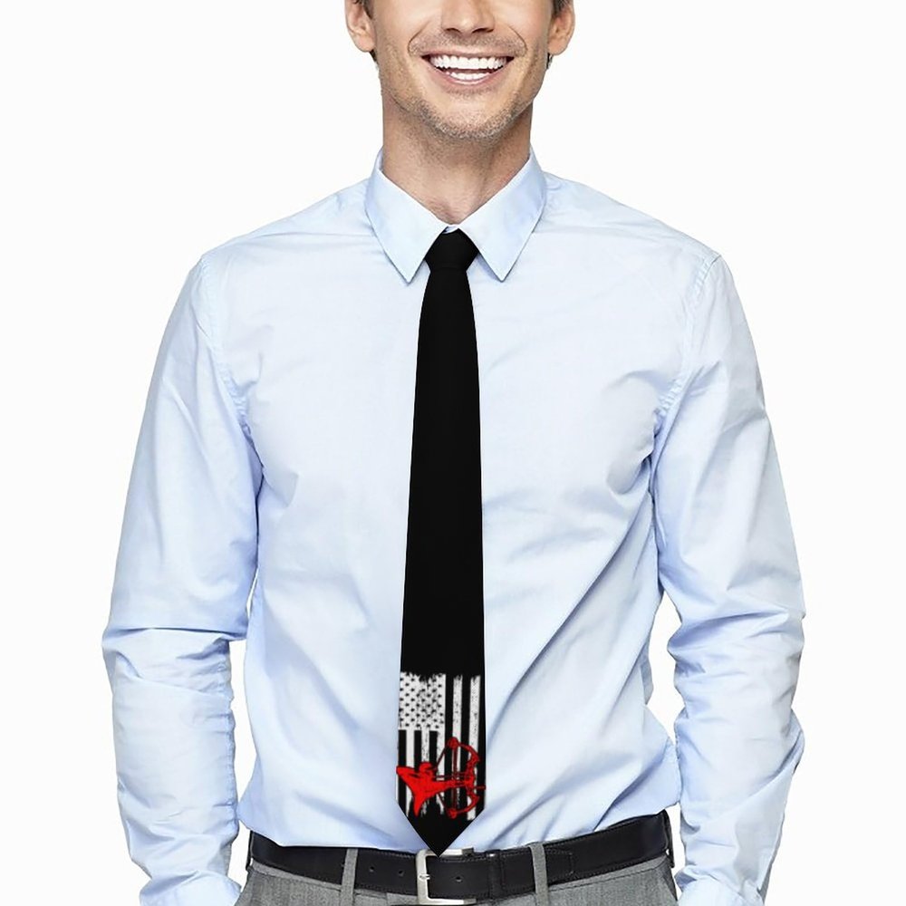 Bow Hunting American Flag Men's Tie Classic Slim Necktie Personalized Skinny Ties for Office Wedding Party