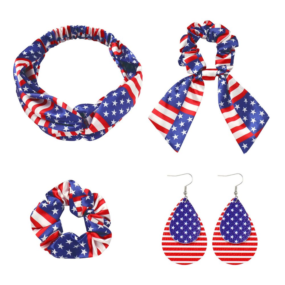 4th of July Patriotic Accessories Set for Women American Flag Headband Earrings Set Fourth of July Independence Day Party Accessories Outfits American Flag One Size