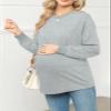 Women's Maternity Shirts Long Sleeve Sweatshirt Zipper Split Side Pregnancy Casual Tunic Top Grey view 3