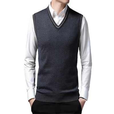 Rfmfkkg Men Vest Sweater Casual Sleeveless V-Neck Solid Color Slim Fit Knitted Sweater Threaded Hem Darkgray Vest Men XXXL 80-90 KG