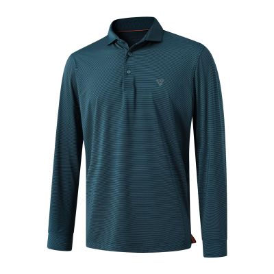 Long Sleeve Polo Shirts for Men Casual Stylish Dry Fit Performance Striped Collared Golf Polo Shirts for Men