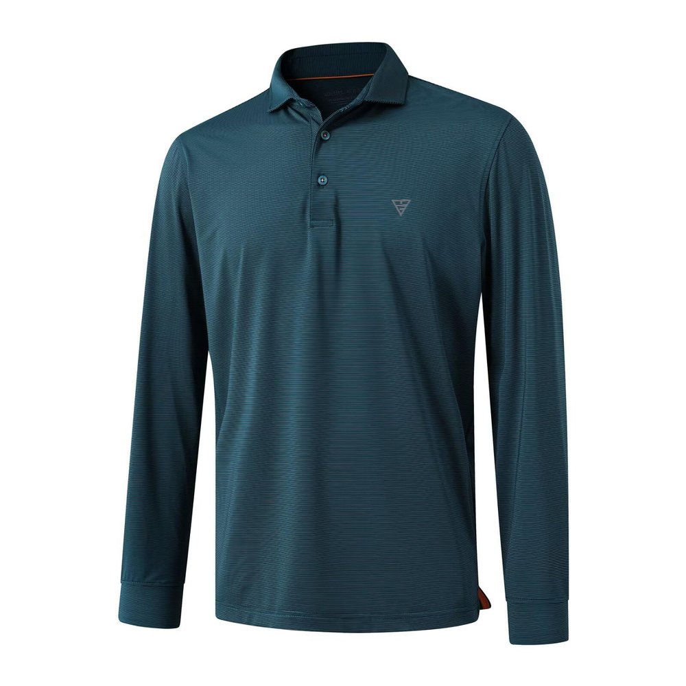 Long Sleeve Polo Shirts for Men Casual Stylish Dry Fit Performance Striped Collared Golf Polo Shirts for Men