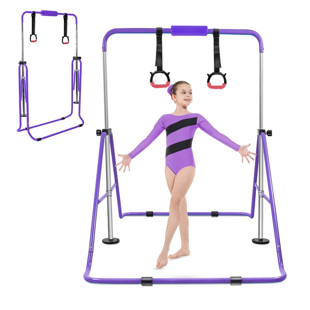 YEEGO DIRECT Gymnastics Bar with Rings,Gymnastics Bar for Kids Ages 3-10,Foldable Gymnastics Bar,Kids Gymnastics Bar Expandable for Home Training Kids Gifts for Grils Boys(Purple)