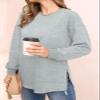 Women's Maternity Shirts Long Sleeve Sweatshirt Zipper Split Side Pregnancy Casual Tunic Top Grey view 2