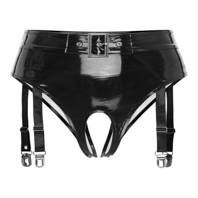 YONGHS Women Leg Garter Clips Thong Metallic Rave High Waisted Panties for Festival Clubwear Dancing Black 3X-Large