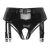 YONGHS Women Leg Garter Clips Thong Metallic Rave High Waisted Panties for Festival Clubwear Dancing Black 3X-Large view 1