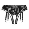 YONGHS Women Leg Garter Clips Thong Metallic Rave High Waisted Panties for Festival Clubwear Dancing Black 3X-Large view 4