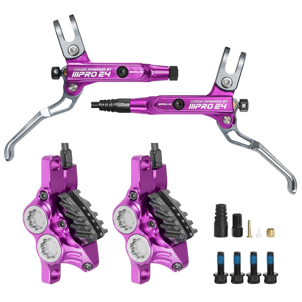 BUCKLOS IIIPRO E4 MTB 4 Pistons Mountain Bike Hydraulic Disc Brake Set Front 835mm and Rear 1550mm with Ceramic Brake Pad for Bicycle/E-Bike (Pre-Bled)