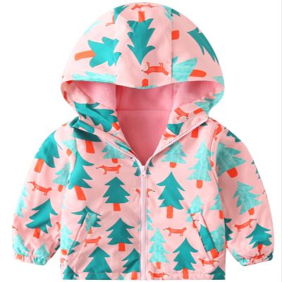 Happy Cherry Little Girl Autumn Jackets Hoodie Windbreaker Toddler Fleece Lined Lightweight Coat Long Sleeve Zip Up Printed Hooded Coat for Spring Fall 4-5T