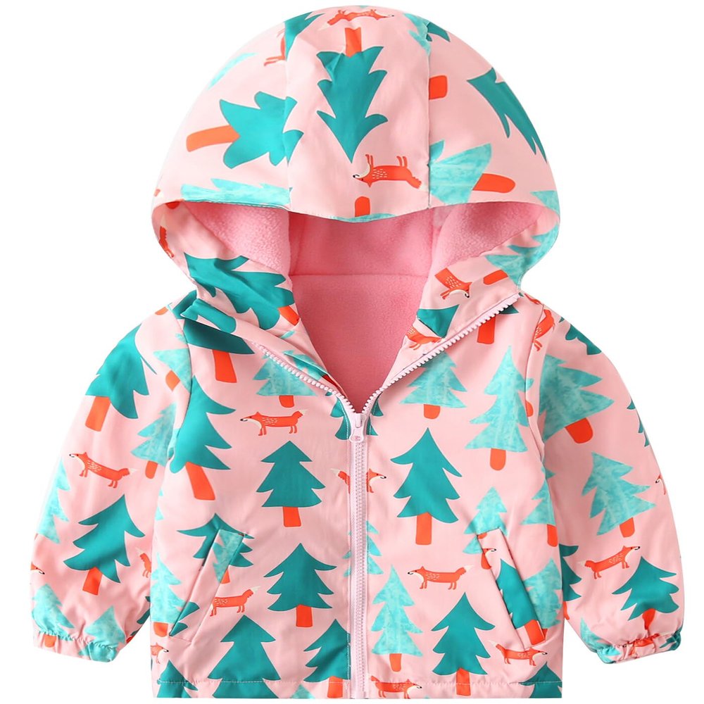 Happy Cherry Little Girl Autumn Jackets Hoodie Windbreaker Toddler Fleece Lined Lightweight Coat Long Sleeve Zip Up Printed Hooded Coat for Spring Fall 4-5T