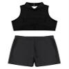 Yartina Flower Girls 2 Pieces Active Clothes Set Crop Tank Tops with Shorts Gymnastics Dance Outfits Black 12 Years view 3