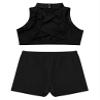 Yartina Flower Girls 2 Pieces Active Clothes Set Crop Tank Tops with Shorts Gymnastics Dance Outfits Black 12 Years view 4