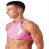 QinCiao Men's PU Leather Crop Halter Top Backless Sleeveless Tank Tops Bodycon Shirts for Rave Club Pink X-Large view 2
