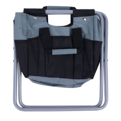 UPQRSG Portable Folding Stool, Dual Purpose Gardening Folding Stool with 7 Pockets Storage Tool Bag for Adults Fishing Hiking Gardening and Beach[Grey Black]