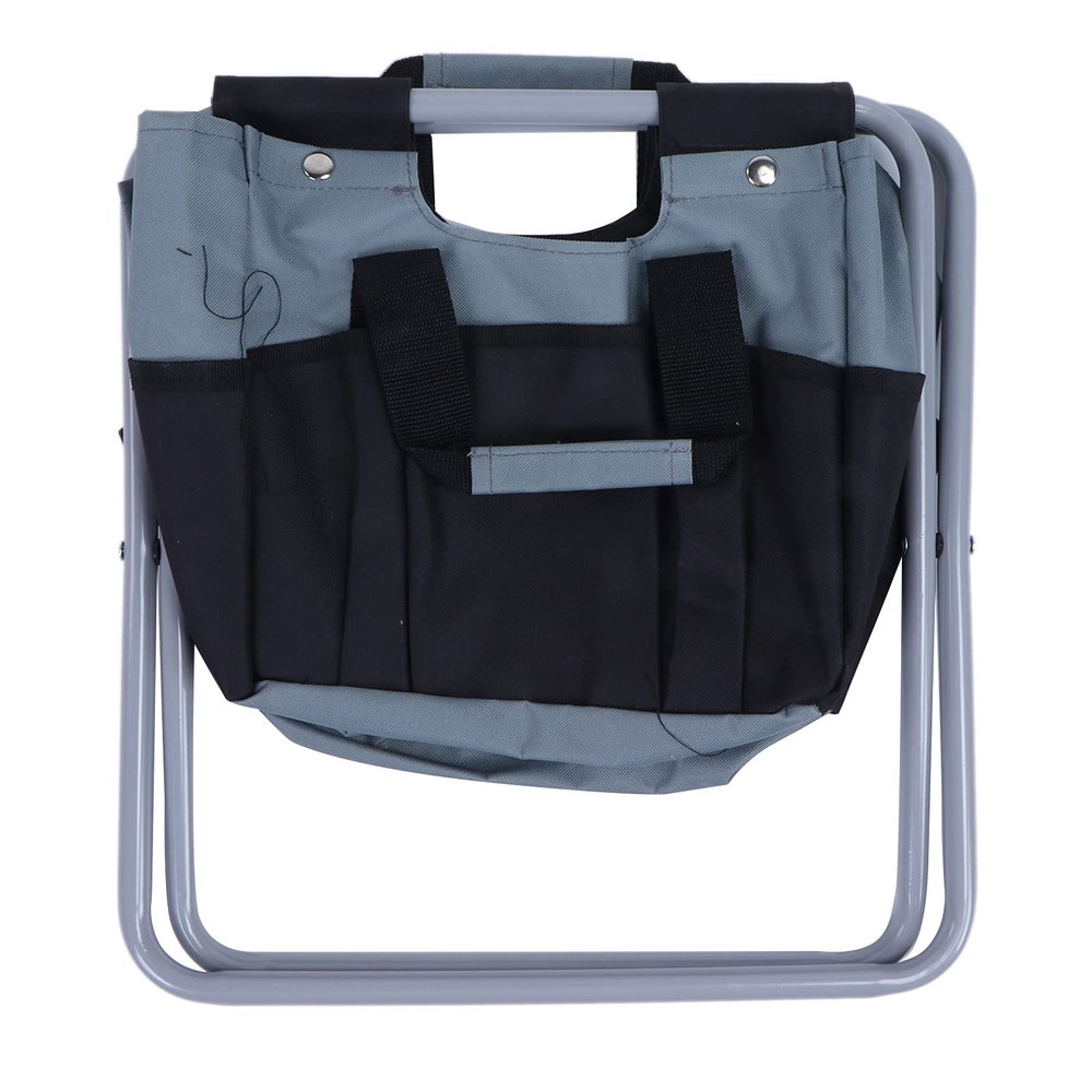 UPQRSG Portable Folding Stool, Dual Purpose Gardening Folding Stool with 7 Pockets Storage Tool Bag for Adults Fishing Hiking Gardening and Beach[Grey Black]
