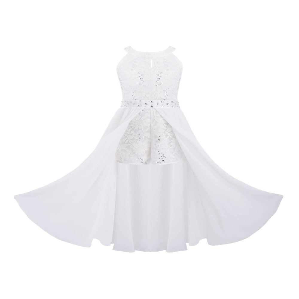 Hedmy Flower Girls Dress Sleeveless Halter Dance Costume Wedding Pageant Bridesmaid Evening Party Ball Gown White 14 Years