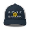 RIVEMUG Pickleball Hat Pickle Baller Premium Trucker Hat Curved Bill Mid Crown Pickleball Adjustable Cap for Men and Women Navy/White view 2