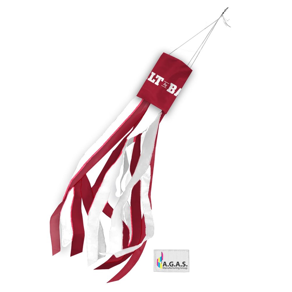 AGAS Large Alabama University Built By Bama Windsock - 60"x 5.5" inch| Durable Polyester | Team-Coloured Alternate 6 Stripes | Easy Hanging Clip