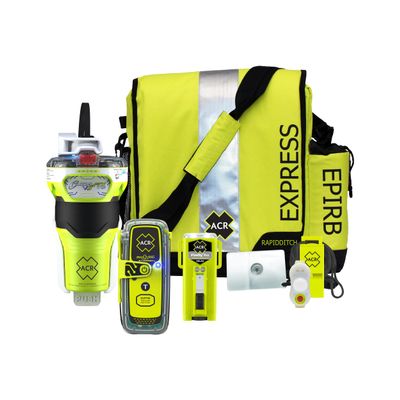 ACR GlobalFix V6 RLS EPIRB Survival Kit with ResQLink 410 RLS PLB, Ditchbag, and signaling Gear ensures Reliable Emergency Response, Providing Vital Safety and Rescue Tools.-2339.1