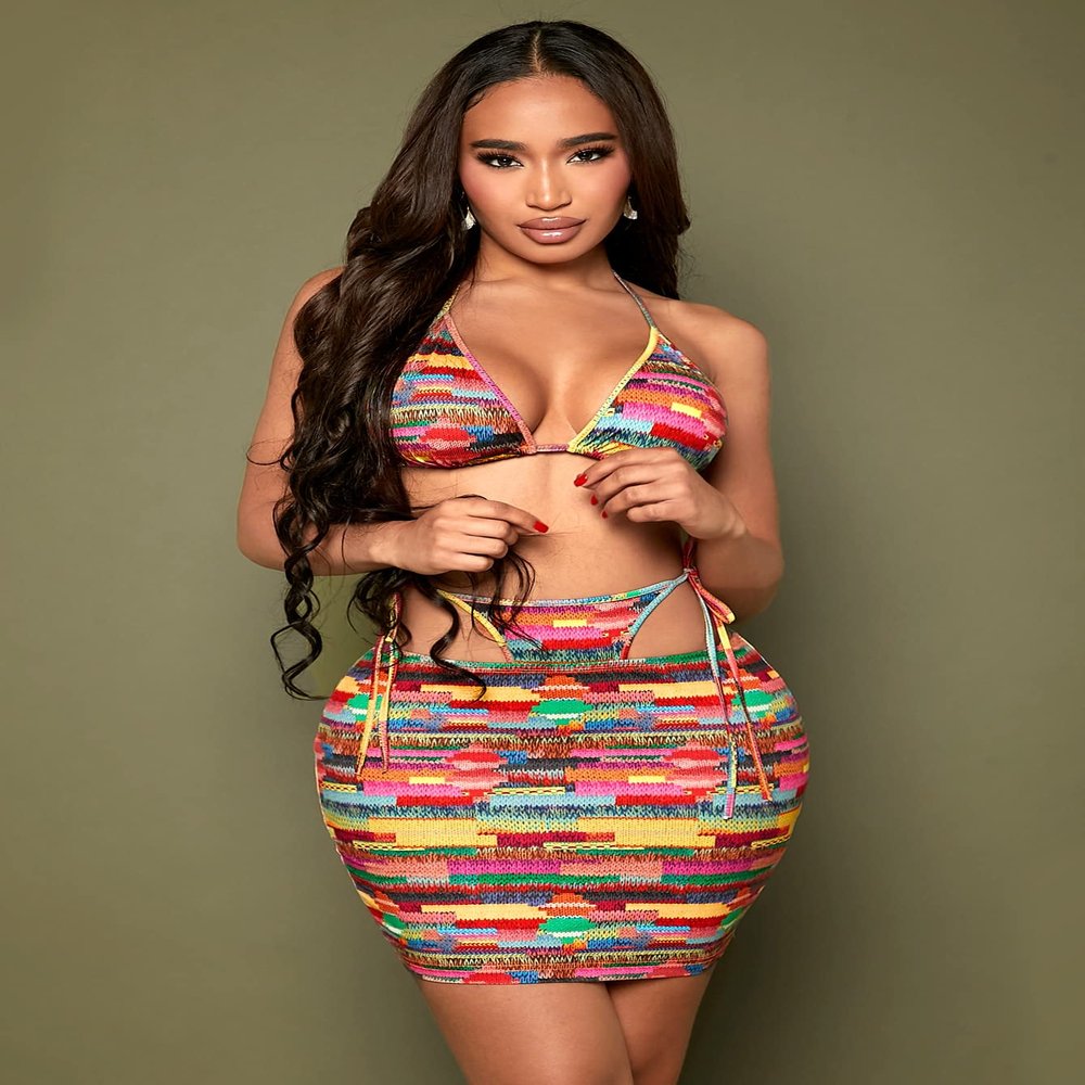 Allover Print Tie Backless Halter Top & Bodycon Skirt (Color : Multicolor, Size : Small)