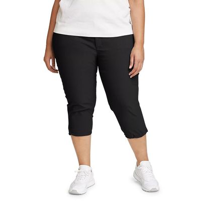 Eddie Bauer Women's Fixed Waist Active Performance Rainier Capri Pants, Black, 4