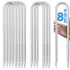 DEEGETEL Trampolines Stakes, U Shaped Rebar Stakes 8 Pack 12 Inch, Heavy DutyGalvanized Steel Ground Anchor Tie Down for High Wind, Tents, Soccer Goals, Canopy, Garden, Yard, Fence, Ground view 1