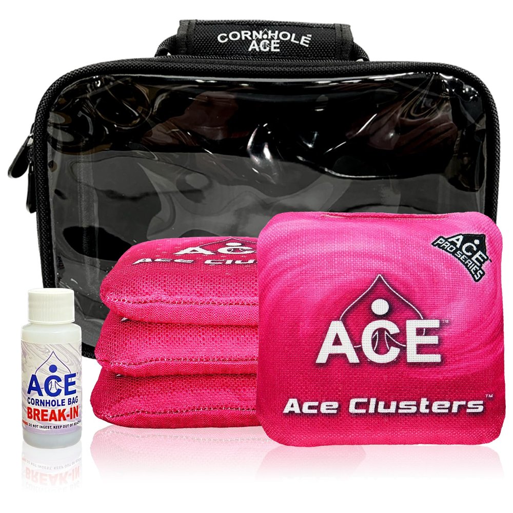 CornholeAce Ace Clusters | Pink | ACE Pro Bag Kit: 4 Pro Bags + Break-in Kit + Carry Case | Professional Cornhole Bags | Dual Sided Slick Stick All Weather