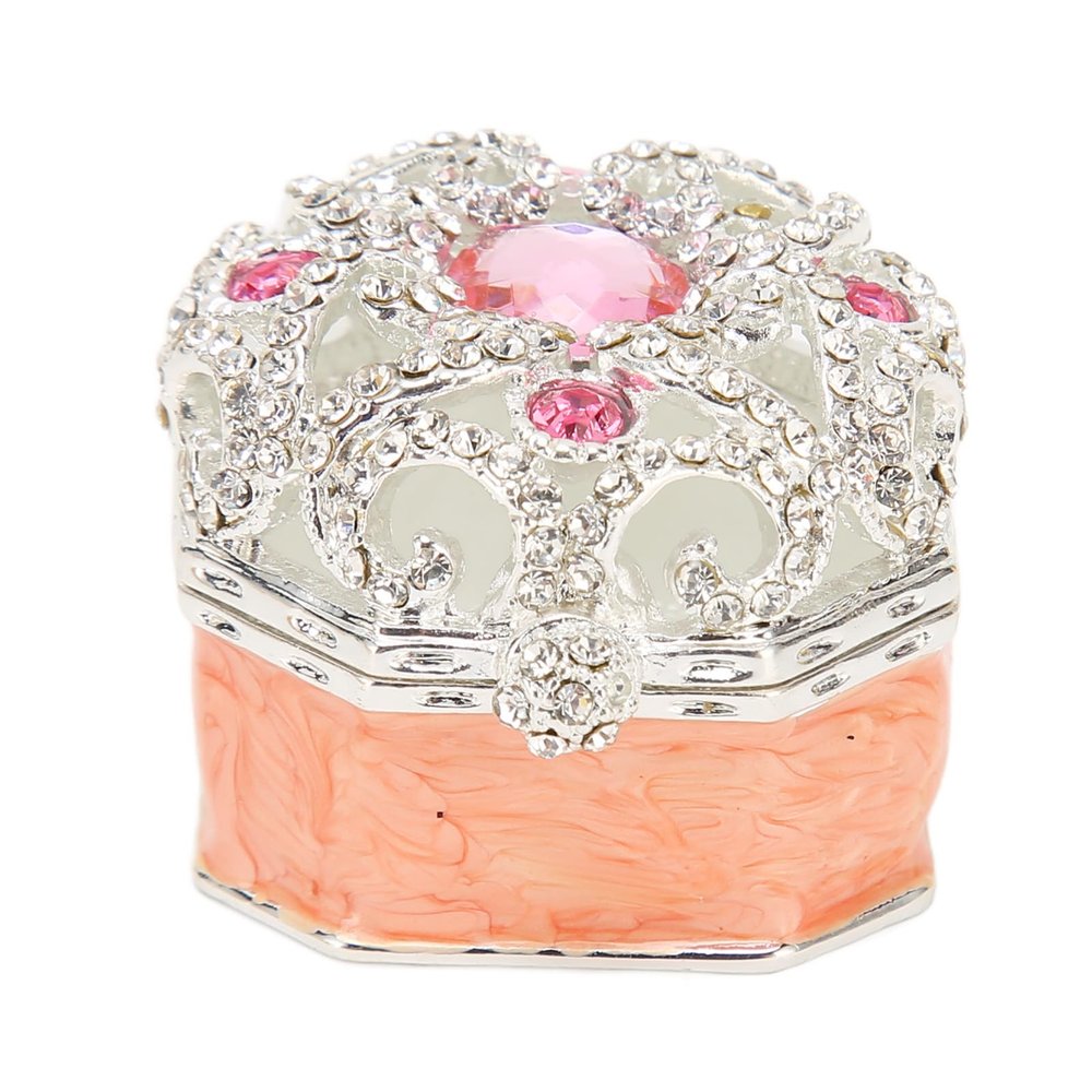 Innovative Metal Electroplating Enamel Jewelry Box with Rhinestones, Small Trinket Box for Ring Earring Jewelry