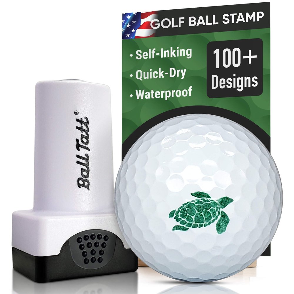 Ball Tatt - Golf Ball Stamp, Self-Inking Marker - Quick-Dry Permanent Marking Tool, No Leaks or Refills, Reusable & Waterproof Golfing Stamper - Ideal Gift for Golfers, Dads, Retirement (Green Turtle)