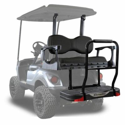 MADJAX Genesis 300 Aluminum Golf Cart Rear Flip Seat Kit Compatible with Yamaha Drive2 | Fits 2017-Up Models (Deluxe Cushions, Black)