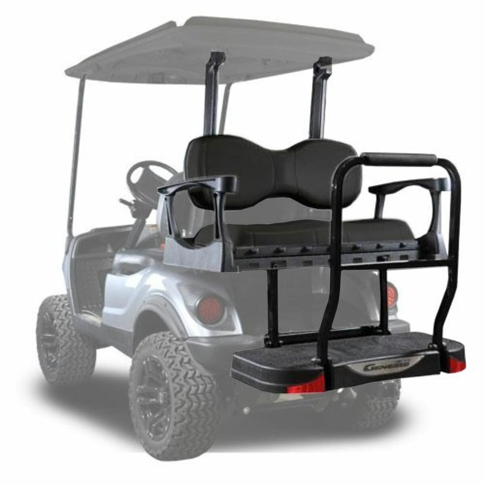 MADJAX Genesis 300 Aluminum Golf Cart Rear Flip Seat Kit Compatible with Yamaha Drive2 | Fits 2017-Up Models (Deluxe Cushions, Black)