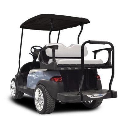 MADJAX Genesis 300 Aluminum Golf Cart Rear Flip Seat Kit Compatible with Yamaha Drive2 | Fits 2017-Up Models (Standard Cushions, Stone)