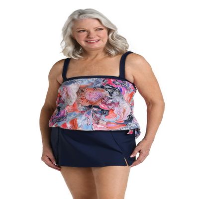 Maxine of Hollywood Women's Bandeau Tankini Swimsuit Top, Multi//Whirlwind Paisley, 18