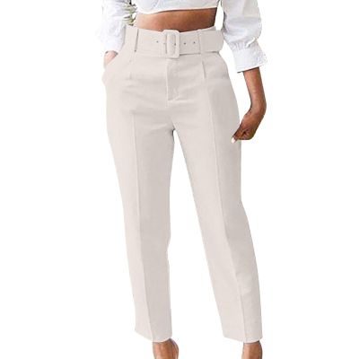 Uillui Dress Suit Pants for Women Business Casual Straight Leg Trouser Dressy High Waist Office Work Pant Slacks with Belted Beige
